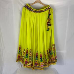 Sari Saree Petticoat Skirt No Tags Yellow Handmade Embroidered Beaded
